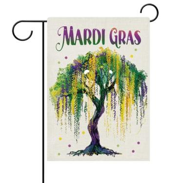 Imagem de Dyrenson Bandeira decorativa de jardim de árvore de aguarela de carnaval de Nova Orleans, decoração externa para casa, baile de máscaras de bolinhas, estopa de festa ao ar livre pequena decoração