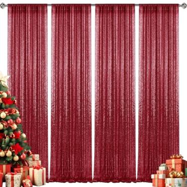 Imagem de 2 × 2,5 m - 4 peças de painéis de cortina de lantejoulas bordô, cenário fotográfico com glitter, fundo de tecido para decoração de festa de casamento de Natal