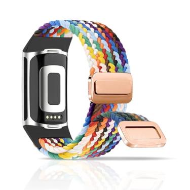 Imagem de Chinber Pulseira trançada compatível com Fitbit Charge 6 para mulheres/Fitbit Charge 5, pulseira esportiva esportiva de tecido de nylon elástico para Fitbit Charge 6/Charge 5 para mulheres e homens