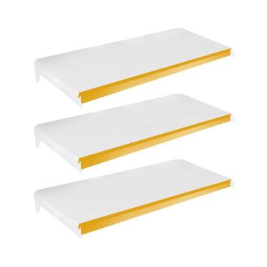 Imagem de Kit 3 Bandejas Prateleiras 40x91 Para Gôndolas New Plus Com Porta Etiquetas Amarelo - Sa Gôndolas
