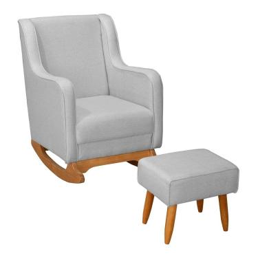 Imagem de Poltrona De Amamentação E Descanso áquilla Com Base Balanço E Puff Linho Cinza - Desk Design