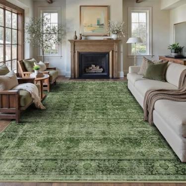 Imagem de Tapete de área lavável 25,5 x 35,5 cm, verde vintage, para sala de estar, quarto, pilha baixa, antiderrapante, para debaixo da mesa, tapete retrô envelhecido para quarto, sala de jantar