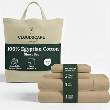Imagem de Conjunto de lençóis de luxo Cloud Scape Linen 100% algodão egípcio (California King, linho)
