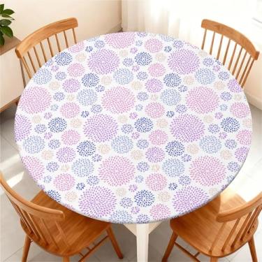 Imagem de Yesad Toalha de mesa redonda com borda elástica para mesa redonda de até 81 a 91 cm, capa de mesa impermeável para acampamento, interior, exterior, férias, verão, fogos de artifício