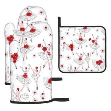 Imagem de Sapatilhas de balé – Conjunto de cozinha essencial de 3 peças, luvas seguras para calor e aderência de tampa, proteção para churrasco no forno, design de armazenamento suspenso.