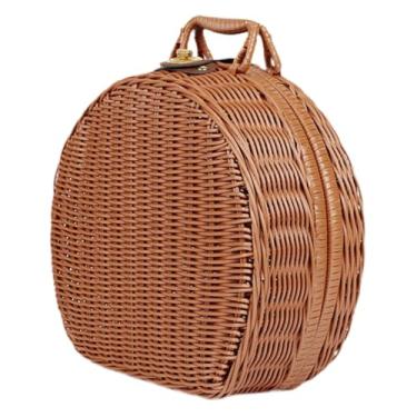 Imagem de Bothyi Cesto de armazenamento trançado, estojo de transporte leve para diversos itens, organizador portátil, bolsa de mão multifuncional retrô, Médio