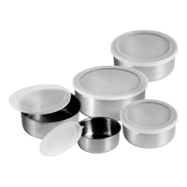 Imagem de Conjunto de Tigelas de Aço Inox com Tampa, 5 Peças, 250ml/400ml/660ml/960ml/1250ml, Resistente, Prata