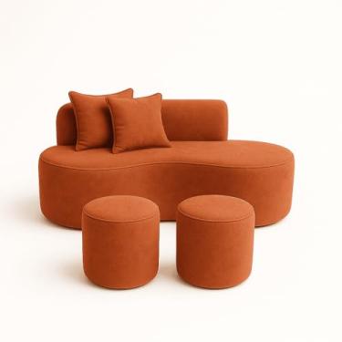 Imagem de Conjunto Sofá Curvo Orgânico + 2Puffs Nature Gaia Suede Terracota - Montanaris Decor