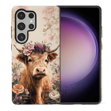 Imagem de CARLOCA Compatível com Samsung Galaxy S25 Ultra Full Body Matte Case para meninas meninos capa dura à prova de choque para Samsung Galaxy S25 Ultra Fashion Pattern Flower Leaves Crown Highland Cow