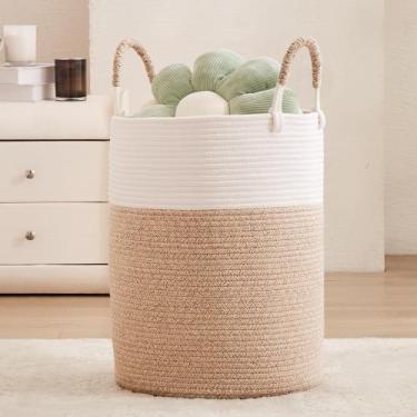 Imagem de Cesto de roupa suja MOJOSCEND Hamper Tall Woven 60L de capacidade marr