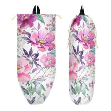 Imagem de xigua Flores com folhas verdes suporte de plástico suporte de parede com cordão 1 pacote, organizador de sacolas de compras reutilizável decoração para bolsas, meias, roupas íntimas e gravatas