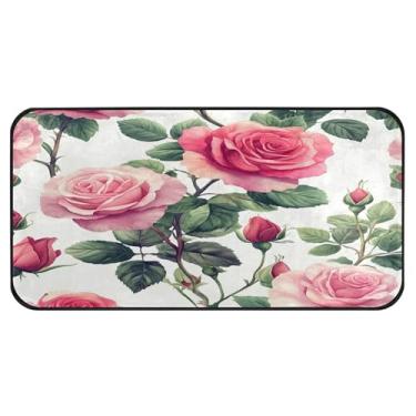 Imagem de Burbuja Tapete de cozinha rosa vermelho 51 x 99 cm, tapete lavável antiderrapante com suporte de borracha, tapete para cozinha, sala de estar, banheiro, decoração de casa