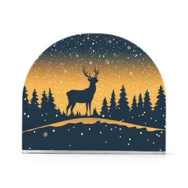 Imagem de Qilmy Porta-guardanapos de cervo sob o Natal luar para mesas, elegantes suportes de guardanapo de papel de placa acrílica, dispensador de papel de seda independente moderno para sala de jantar, sala