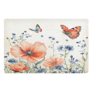 Imagem de Qilmy Capachos de flores silvestres e borboletas ao ar livre 81 x 50 cm, tapete de boas-vindas interno, tapetes de banho fofos, capacho frontal antiderrapante para entrada, pátio, áreas de alto