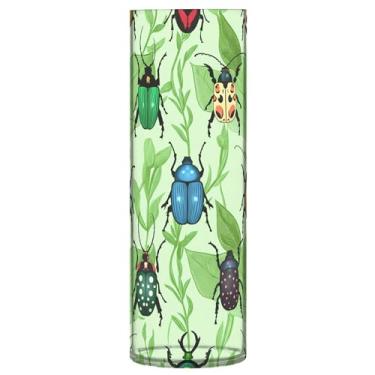 Imagem de Burbuja Vaso cilíndrico de plástico com folhas de besouros, não quebrável, redondo, transparente para decoração de casa, escritório, buquê de casamento