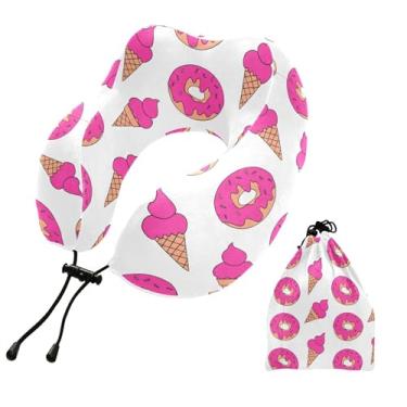 Imagem de Burbuja Linda almofada de pescoço rosa donuts para viagens, almofada de viagem de espuma viscoelástica para dormir, suporte de cabeça de avião, carro, lavável na máquina e portátil