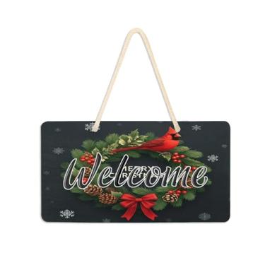 Imagem de Burbuja Guirlanda de Natal sinal de boas-vindas para porta da frente, placa de boas-vindas de PVC para pendurar na parede varanda casa de fazenda, decoração de feriados, 15 x 28 cm