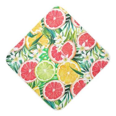Imagem de Burbuja Toalha de banho para bebê com fatias vibrantes de toranja - Toalha com capuz de musselina macia e absorvente para recém-nascido, 76 x 76 cm