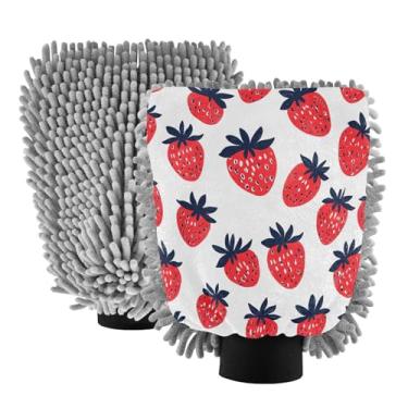 Imagem de STAYTOP Luvas de lavagem de carro de morangos deliciosas, 2 peças, luvas de microfibra de chenille, sem arranhões, panos de esponja de lavagem ultra absorventes para carros, limpeza doméstica - M
