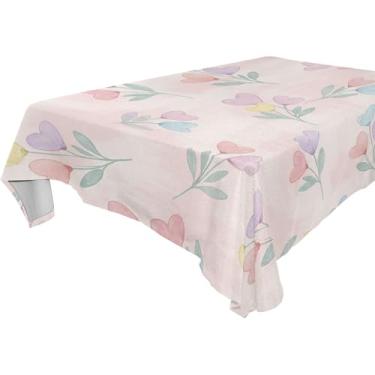 Imagem de Burbuja Toalha de mesa com flores de coração, toalha de mesa quadrada anti-rugas grossa para decoração de jantar, cozinha, festa, 152 x 152 cm