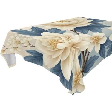 Imagem de Burbuja Toalha de mesa de flores retrô, toalha de mesa quadrada anti-rugas grossa para decoração de jantar, cozinha, festa, 152 x 152 cm