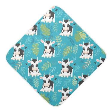 Imagem de Burbuja Toalha de banho de bebê com folhas de vaca - Toalha com capuz de musselina macia e absorvente para recém-nascidos e bebês, 76 x 76 cm