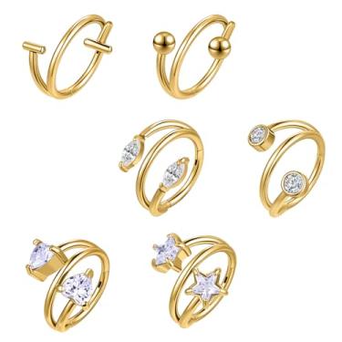 Imagem de AOEDEJ 6 peças de anéis de nariz de 16G, argolas de 8 mm/10 mm, brincos de aço cirúrgico, piercing de septo, zircônia cúbica, para mulheres, homens, cartilagem, brincos, concha, argola, bijuteria, 1.2