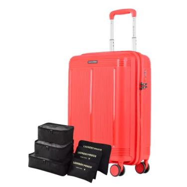 Imagem de Mala de Viagem 10kg Polipropileno, Cadeado, Rodas 360° Silenciosas + Kit Organizador Necessaire p Meias Calcinhas e Sapatos – Pulse (Vermelho, Bordo 10kg)