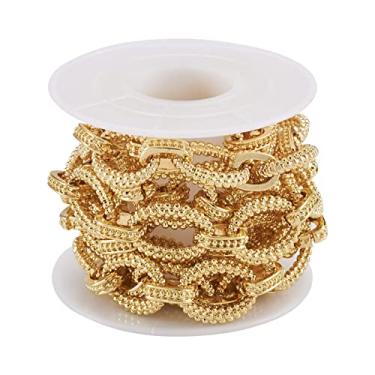 Imagem de KISSITTY Corrente oval feita à mão de 1 m de liga de ouro não soldada grossa grossa de metal para pendurar com carretel para artesanato faça você mesmo, joias, colar, pulseira, gargantilha, bolsa de