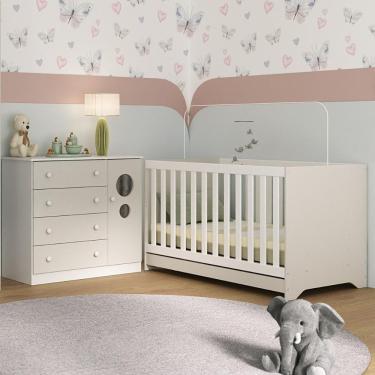 Imagem de Berço Americano 3 Em 1 Com Cômoda 1 Porta 4 Gavetas Pirulito Multimóveis MP4707 Branco-off White