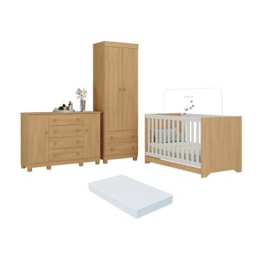 Imagem de Quarto De Bebê Completo Berço Americano 3 Em 1 Colchão Allegra Multimóveis MP4610 Madeirado