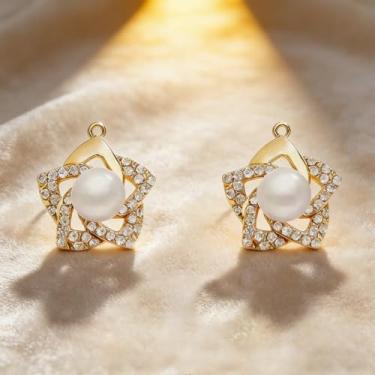 Imagem de Brincos femininos em forma de rosa dourada com design falso de diamante e pérola, elefante e retrô, mostrando seu charme feminino único, adequado para o dia a dia e qualquer ocasião.