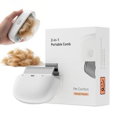 Imagem de Pente 2 em 1 para gatos - Escova macia para cuidados pessoais, pente de pulgas de metal para remoção de pelos e tapetes de desembaraçar, ferramenta portátil e confortável para animais de estimação de