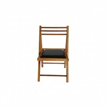 Imagem de Cadeira Dobrável em Madeira Cor Mel com Assento Estofado e Encosto Palito Preebel Courino Preto - Mel