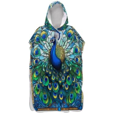 Imagem de Joisal Green Bule Pavão Arte Surf Poncho Troca Roupão Adultos Praia Banho Com Capuz Toalhas Absorventes Masculino Poncho com Capuz