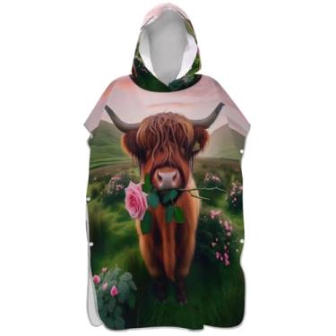 Imagem de Joisal Roupão retrô de flor de vaca verde para adultos, poncho de surfe, leve, masculino, feminino, poncho com capuz, toalhas de banho com capuz