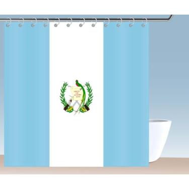 Imagem de Petite Pine Cortina de chuveiro com bandeira da Guatemala de poliéster 72 × 72 polegadas com ganchos e ilhós, decoração de banheiro guatemalteco à prova d'água 182 × 182 cm, cortinas de acessórios de