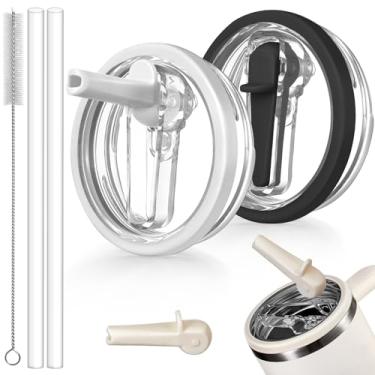 Imagem de ANTAND Pacote com 2 tampas de canudo de substituição para Stanley 850 g, tampas removíveis à prova de vazamento para Stanley Quencher H2.0 e copo ProTour de 850 g (branco, preto)