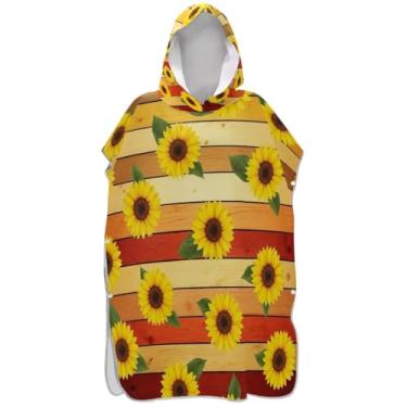 Imagem de Joisal Poncho de surfe trocador de roupão adulto com capuz toalha de natação bonito plus size girassóis amarelos rústicos ponchos femininos com capuz