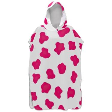 Imagem de Joisal Poncho de surfe para adultos trocador de roupas de banho de praia com capuz leve rosa pontos de vaca branco ponchos femininos com capuz