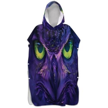 Imagem de Joisal Poncho de surfe leve para adultos trocador de roupão de banho toalhas com capuz coruja legal roxo poncho masculino com capuz