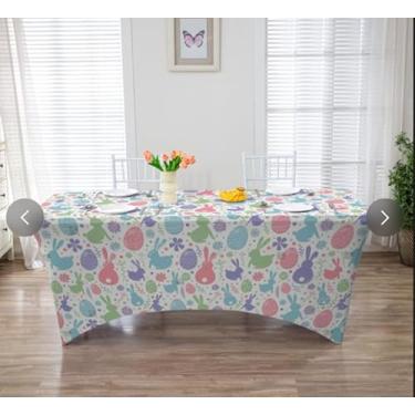 Imagem de FUANGUI Toalha de mesa retangular de elastano, toalha de mesa retangular, lavável e resistente a amassados, protetor de mesa retangular para festas