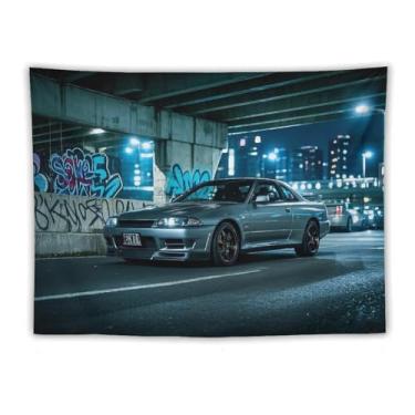 Imagem de HouLaiZhe JDM Tapeçaria de carro Jdm esportes de carro R32 sob o viaduto pendurar na parede quarto decoração de casa tapeçarias estética piquenique decoração de parede arte de parede para dormitório