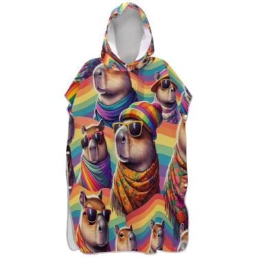 Imagem de Joisal Roupão trocador de capivara Rainbow Pride para adultos, poncho de surfe, ponchos adultos vestíveis para mulheres, toalhas de banho com capuz