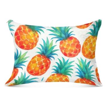 Imagem de Fronha decorativa branca de abacaxi aquarela de poliéster padrão queen king size fronhas fofas fronhas de cama básicas, tamanho Queen, 50,8 cm x 76,2 cm