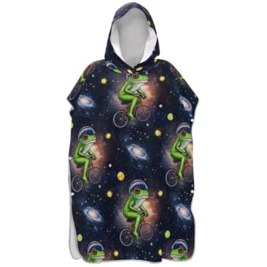 Imagem de Joisal Green Frog Outer Space Surf Poncho Trocador para Adultos Absorvente Masculino Poncho com Capuz Toalha de Natação
