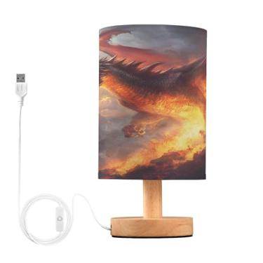 Imagem de Joisal Abajur de mesa de linho, luminária de mesa de dragão de fogo, decoração de mesa de cabeceira