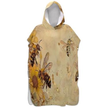 Imagem de Joisal Poncho de surfe plus size para adultos trocador de roupa de praia com capuz toalha floral vintage abelhas girassóis unissex adulto poncho com capuz