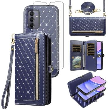 Imagem de Asuwish Capa de celular para Samsung Galaxy A15 5G/4G carteira com zíper destacável capa magnética protetora de tela de vidro temperado alça transversal flip bling porta-cartão de crédito A 15 G5 15A