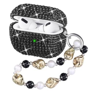 Imagem de Ucharmbead Compatível com AirPods Pro 3 capa protetora com glitter para AirPod Pro 3ª geração com chaveiro brilhante de luxo alça de cordão para mulheres e meninas (preto)